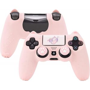 Skin De Protection En Silicone Antid&eacute;rapant Pour Manette De Ps4 Slim/Pro Motif Patte De Chat Rose - Neuf
