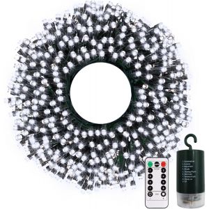 Jgd-Guirlande Lumineuse &Agrave; Piles, 20 M, 200 Led, Avec Minuteur, 8 Modes, &Eacute;tanche, Pour Ext&eacute;rieur, Maison, Jardin, F&ecirc;te, D&eacute;coration D'arbres De No&euml;l (Blanc Froid) - Neuf