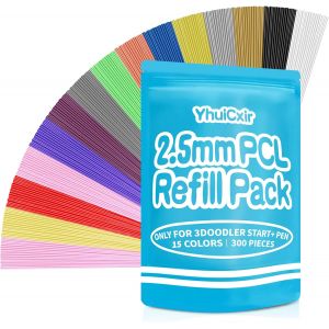 NouvelHorizonstore-Lot de 300 Filament pour Stylo 3D 15 Couleurs Recharges PCL de 2,5 mm Basse Temp&iquest;&iquest;rature pour 3Doodler Start+ Non Compatible avec d'autres Stylos d'impression 3D - Neuf