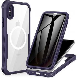 TRAHOO-Magn&eacute;tique Anti Espion Coque iPhone X/XS [Compatible avec MagSafe] Protection &eacute;cran Verre Tremp&eacute; 9H int&eacute;gr&eacute;, 360 Degr&eacute;s Antichoc T&eacute;l&eacute;phone Housse Double Face Case Int&eacute;grale Etui - Violet - Neuf