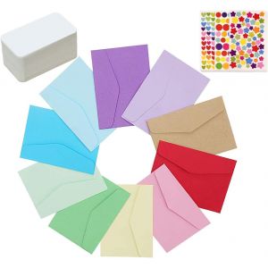 Petite Enveloppe et Carte, 72 Pièces Mini Enveloppes 100 Pièces Cartes Vierges Blanches et 18 Pièces Autocollants pour Mariage de Cartes, Fournitures de Fête de Anniversaire - Neuf