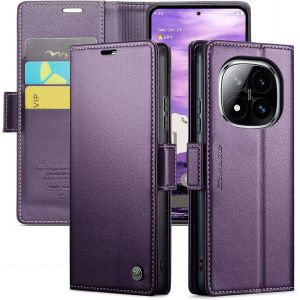 Kal-Coque Pour Xiaomi Redmi Note 14 Pro 4g+ 2 Pièces Verre Trempé,Antivol,Prend En Charge Le Chargement Sans Fil, Pochette Fermeture Magnétique Flip Case-Violet - Neuf