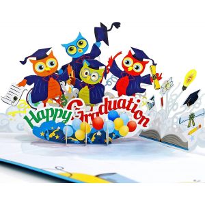 Happy Graduation-Carte de remise de diplôme pop-up 3D pour lycée,collège,carte de v?ux (Happy Graduation Owls)43FR1520 - Neuf