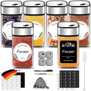 Lot De 6 Pots À Épices Carrés De 120 Ml Avec Saupoudreur,Couvercle À Visser Et Couvercle À Visser-Organisateur D'épices En Verre En Acier Inoxydable Avec Entonnoir,Étiquette Et Stylo - Neuf