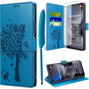KALANKA-Coque pour Xiaomi Redmi Note 15 4G / 5G avec Verre Tremp&eacute;, &Eacute;tuis Rabat Folio Anti-Choc Protection Housse Cuir PU Portefeuille [Fermeture Magn&eacute;tique][Emplacements Cartes][Stand Feature] - Bleu - Neuf