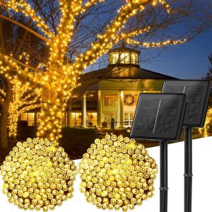 Kal-Lot De 2 Guirlandes Lumineuses Solaires D'extérieur De 20 M, 200 Led, 8 Modes D'éclairage, Étanches, Lampes Solaires Pour Extérieur, Jardin, Balcon, Tonnelle, Fête, Blanc Chaud - Neuf