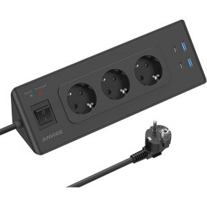 Multiprise d'angle avec USB et 2 types C,3 prises d'angle avec interrupteur,protection contre les surcharges pour cuisine,câble de 2 m.[F31] - Neuf
