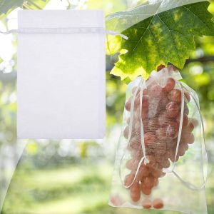 Lot De 50 Sachets De Protection Pour Fruits Et Raisins, Réutilisables, En Organza Avec Cordon De Serrage, Pour Une Protection Optimale Contre Les Guêpes Et Les Oiseaux, 30 Cm X 20 Cm, Blanc - Neuf