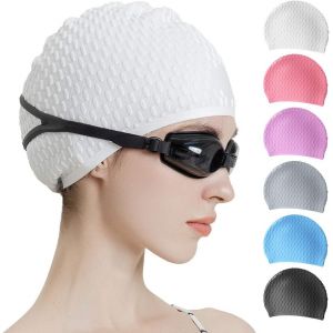 De Natation De Silicone De La Pac, À L'aise Pour Les Moyennes Et Les Cheveux Bouclés, Bonnet De Bain Pour Les Hommes Et Les Femmes, Bonnet De Douche Pour Maintenir Les Coiffures (Blanc) - Neuf