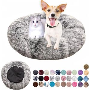 Panier Rond Pour Chien En Tissu Peluche Doux - Lit Lavable Anti-Dérapant Avec Coussin Apaisant Pour Chat - Petit Et Moyen Taille - Gris Clair 60cm - Neuf