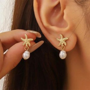 Er25y0034-2 - Boucles D'oreilles Élégantes Avec Pendentif En Imitation De Perles Pour Femmes,Bijoux De Luxe,Coquille,Étoile De Mer,Breloque,Bohème,Cadeau De Fête - Neuf