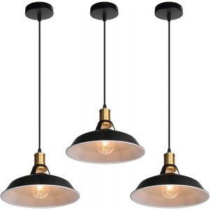 Kal-Suspension Lustre Industrielle Vintage Luminaire Plafonnier E27 Salon Abat-Jour Plafond En Métal Rétro Style Nordique Design Câble Réglable (Noir&blanc, 3pcs) - Neuf
