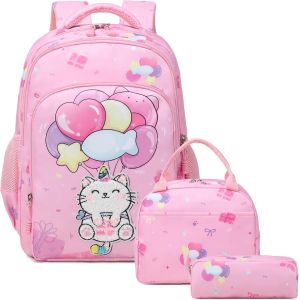 Cartable 3D Chat Pièce de Broderie Filles Primaire Sac à Dos Licorne Enfants Sacs d'école Filles Set de Sacs d'école 1-3 Classe,Sacs Voyage Randonnée pour Enfant - Neuf