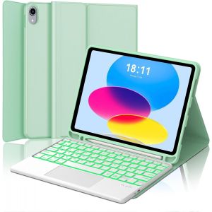 Clavier avec Trackpad pour iPad A16 11eme/10eme Generation 2025/2022, AZERTY Clavier avec Pavé Tactile pour iPad 11eme/10eme Generation, Détachable sans Fil Clavier avec Porte-Crayon, Violet - Neuf