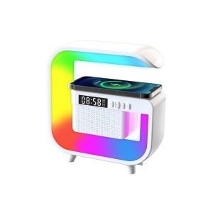 Chargeur sans fil, enceinte Bluetooth, veilleuse LED avec alarme et radio FM - Neuf