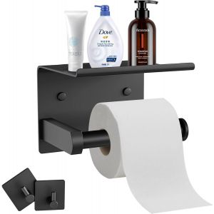 CMWX-Porte Papier Toilette Mural ou Auto-Adh&eacute;sif, Support Papier Rouleau WC Acier Inoxydable avec Etag&egrave;re, Derouleur Papier Toilette avec 2 Crochets, Distributeur Papier Percage sans pour Salle Bain( - Neuf