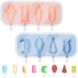 Kalanka-2 Moules &Agrave; Glace Silicone Avec Couvercle, 8 Cellules Moule &Agrave; Cr&egrave;me Glac&eacute;e Avec 12 B&acirc;tonnets Et 2 Couvercles, Moule Magnum Cake, Moule &Agrave; Glace R&eacute;utilisables - Neuf