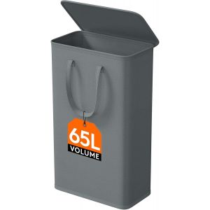 Lot de 1 Panier a Linge avec Couvercle 65LPanier &agrave; Linge Sale PliablePani&egrave;re &agrave; Linge Extra PlatCorbeille a Linge avec Poign&eacute;es Allong&eacute;es pour ChambreSalle de BainBuanderieNoir - Neuf