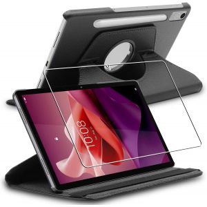 Coque Pour Lenovo Tab P12 (2023), Etui Rotatif 360, Housse Protection Pu Cuir, Noir + Verre Trempé.[F1345] - Neuf