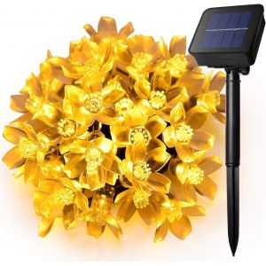 Kal-Guirlande Lumineuse Solaire Fleur Jardin, Étanche 23ft 50led Fleur De Pêche Cerisier Solaire Fée Lumière Pour Exterieur Interieur Mariage Fête Noël Cour Éclairage Décoration (Blanc Chaud) - Neuf