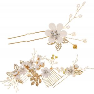 Kal-8 Pièces Peigne À Cheveux De Mariée Cheveux De Mariée Fleur D'or Accessoires Pour Femmes De Mariage Décor D'époque Accessoires Pour Cheveux Peigne De Mariée Peigne Pour La Mariée - Neuf