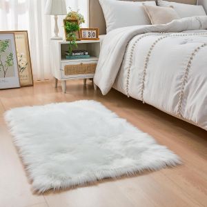 Kalanka-Peau De Mouton Synthétique,Cozy Sensation Comme Véritable Laine Tapis En Fourrure Synthétique, Man-Made Luxe Laine Tapis De Canapé Coussin (60x90cm, Blanc) - Neuf