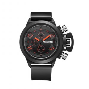 Hommes Calendrier Silicone Quartz Mouvement 3 Cadrans Sports Multi-Fonction Montre Montre-Bracelet (Noir) - Neuf