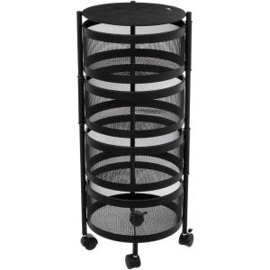SUBZONAL-Resserre de Cuisine 4 Paniers rotatifs sur Roues en M&eacute;tal Noir H 76 cm FIVE-181832 - Neuf