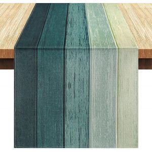 Eryi-Chemin De Table Dégradé Vert, Nappe Moderne Lavable, Centre De Table Decorative Champetre, Chemin De Décoration Table Aspect Lin, Pour Decoration Cheminée Table À Manger, 40x140cm - Neuf