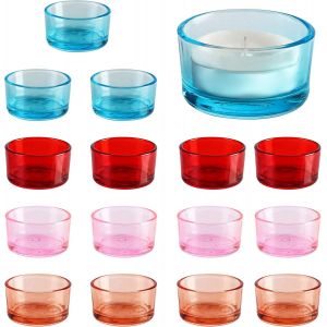 KALANKA-Belle Vous (Lot de 16) Photophore Verre Coloré Bougie Chauffe-Plat - 4,5 cm de Diamètre et 2,5 cm de Hauteur - Bougeoir Verre Rond pour la Décoration, Les Mariages, Les Fêtes et Les Décors de - Neuf