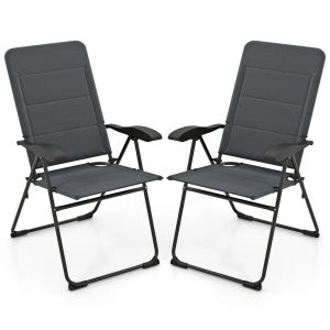 Lot De 2 Chaises Longues De Patio Pliables 71 X 53 X 102 Cm Confortables &Agrave; 7 Positions Moderne En M&eacute;tal Gris Helloshop26 20_0011795 - Neuf
