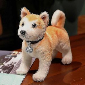Peluche Akita réaliste de 25/30 cm, chiot Shiba Inu réaliste-30CMpied avec col - Neuf