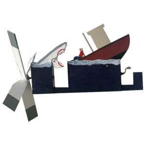 Moulin à vent Jaws Whirligig pour le jardin,décoration de cour extérieure de conception unique,bois de pin de qualité supérieure,cadeau créatif drôle - Neuf