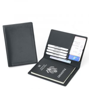 Porte-passeport, porte-cartes de cr&eacute;dit, protection RFID anti-vol, portefeuille en cuir v&eacute;ritable pour homme &agrave; deux volets, pouvant contenir des cartes de cr&eacute;dit et un passeport (noir) - Neuf