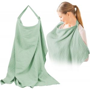 Couverture D'allaitement En Coton, Tablier D'allaitement Avec Bretelles Réglables,Douce Et Respirante Écharpe D'allaitement Pour Bébé,Housse D'allaitement En Mousseline Pour Maman (Vert) - Neuf