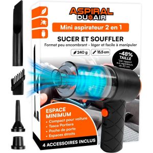 Aspirateur Voiture &Agrave; Main Sans Fil Maison Et Bureau - Aspiral Duoair Mini Aspirateur Souffleur Portable 2En1 Avec Chargement Usb Rapide Et 4 Accessoires Inclus - Dimensions 14X15,5X5,5Cm - Neuf