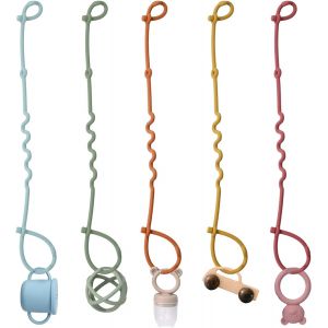 Lot De 5 Attache Tetine Silicone,Attache Sucette R&eacute;glable Pour B&eacute;b&eacute;s,Sangle De S&eacute;curit&eacute; Jouet Pour Poussette,R&eacute;glable Accroche Tetine Pour Chaise Haute Berceau Paniers Suspendus - Neuf