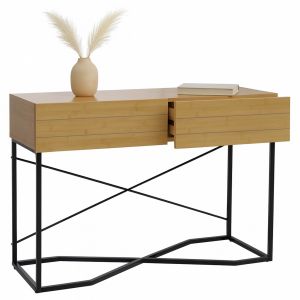 Console HWC-P47, table de t&eacute;l&eacute;phone, table d'appoint, table de rangement, tiroir m&eacute;lamin&eacute; industriel 81x120x40cmaspect bambou - Neuf