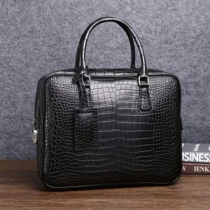 Sac à main à motif de ventre de crocodile pour hommes,étui à bombes de grande capacité,étui à fichiers d'affaires,sacs en cuir ChimComputer - black - Neuf