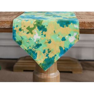 Chemin De Table En Lin Et Coton Vert 180 X 30 Cm - Neuf