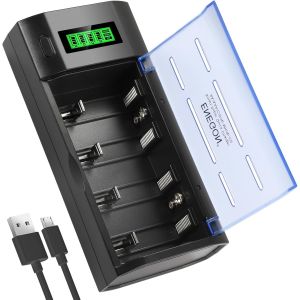KALANKA-Chargeur Universel pour Piles AA/AAA/C/D/9V NiMH/NiCD, avec &Eacute;cran LCD, Fonction D&eacute;charge et 4 Logements (sans Adaptateur) - Neuf