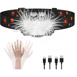 Eryi-1pcs Lampe Frontale Led Ultra Puissante, 1200l Lampe Frontale Rechargeable 6 Modes D'éclairage Avec Capteur Mouvement Ipx4 Étanche Portable Lampe Frontale Led Pour Course Cyclisme Camping - Neuf