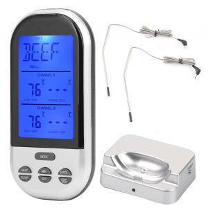 HJLIAN Thermometre a viande sans fil TSK32S, double sonde, double thermometre numerique, cuisson a distance pour four, fumoir, barbecue - Neuf