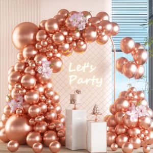 Rose Gold Metal Balloon Arch Kit, 105 Pieces 5 10 12 18 Inch Balloon Garland Kit, Garland Latex Balloons Birthday Wedding Baby Shower Girls Women Boys Men Party Decorations - Neuf