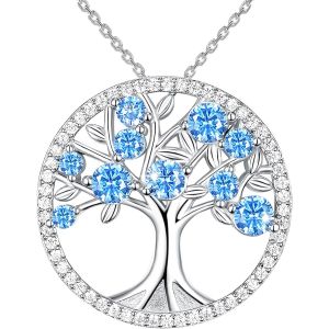 Kal-Collier Arbre De Vie En Argent Sterling 925, Collier Arbre De Vie En Zirconium Vert, Avec Boîte Cadeau, Collier Arbre De Vie Femme, Pendentif Arbre De Vie, Convient Aux Femmes - Neuf
