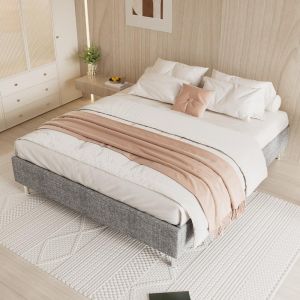 Ensemble Matelas en mousse + Cadre de lit Plateforme Capitonn&eacute; 160x200cm, Epaisseur du Matelas 22cm - Neuf