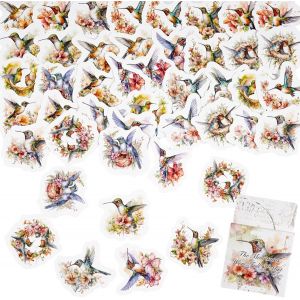 Lot De 45 Autocollants Colibri - Motif Colibri Volant Rétro - Fleurs Et Oiseaux - Pour Scrapbooking, Journal, Album, Étui De Téléphone, Ordinateur Portable, Fabrication De Cartes - Neuf