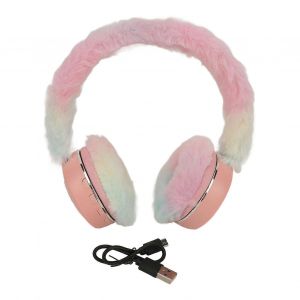 Casque Bluetooth Multifonctionnel Pliable Dessin animé Innovant En Peluche Chaud Earmuff Deep Bass Casque sans fil avec Coloré Respirant Rose Clair - Neuf