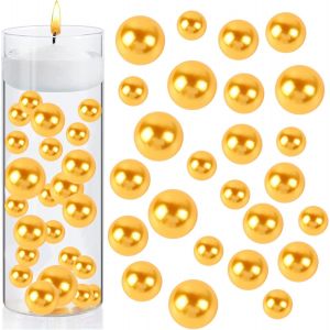 Meimie-Faux Perle,150 Perles Flottantes Perles Pour Remplis De Vase Perle Brillante Sans Trou Taillesmixtes Perles En Vrac En Plastique,Pour Bijoux Diy,8/14/20mm (Doré) - Neuf