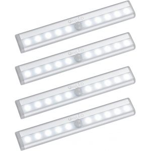 Lampe Detecteur De Mouvement Interieur, Lampe A Pile 4pcs 6000k Auto On/Off Lampe Led Sans Fil Avec Bande Magn&eacute;tique Barre Lumiere Escalier Led Pour Veilleuse Cuisine Escalier Couloir - Neuf